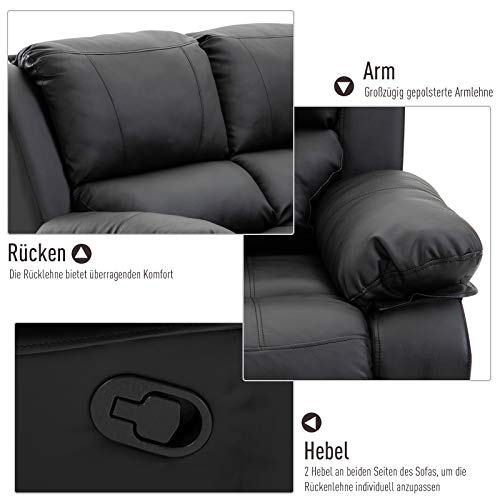 Homcom Doppelsofa Relaxliege Relaxsessel Verstellbare Ruckenlehnen Holzfusse Pu Schwarz 95 X 141 5 X 94 5 Cm Rollhocker Net